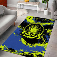 Abstract Blue and Yellow Bowling Ball Strike Design Area Rug with Custom Name Print - Wonder Print Shop