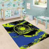Abstract Blue and Yellow Bowling Ball Strike Design Area Rug with Custom Name Print - Wonder Print Shop