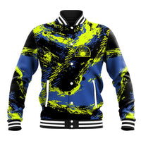 Abstract Blue and Yellow Bowling Ball Strike Design Baseball Jacket with Custom Name Print - Wonder Print Shop