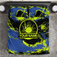 Abstract Blue and Yellow Bowling Ball Strike Design Bedding Set with Custom Name Print - Wonder Print Shop