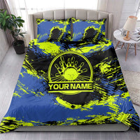 Abstract Blue and Yellow Bowling Ball Strike Design Bedding Set with Custom Name Print - Wonder Print Shop