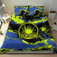 Abstract Blue and Yellow Bowling Ball Strike Design Bedding Set with Custom Name Print - Wonder Print Shop