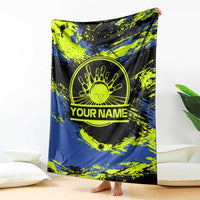 Abstract Blue and Yellow Bowling Ball Strike Design Blanket with Custom Name Print - Wonder Print Shop