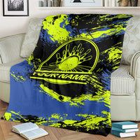 Abstract Blue and Yellow Bowling Ball Strike Design Blanket with Custom Name Print - Wonder Print Shop