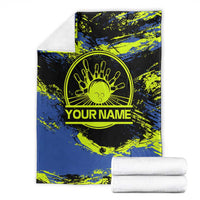 Abstract Blue and Yellow Bowling Ball Strike Design Blanket with Custom Name Print - Wonder Print Shop