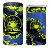 Abstract Blue and Yellow Bowling Ball Strike Design 4 in 1 Can Cooler Tumbler with Custom Name Print - Wonder Print Shop