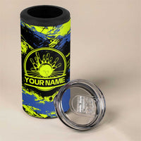 Abstract Blue and Yellow Bowling Ball Strike Design 4 in 1 Can Cooler Tumbler with Custom Name Print - Wonder Print Shop