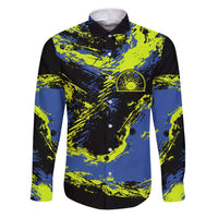 Abstract Blue and Yellow Bowling Ball Strike Design Family Matching Puletasi and Hawaiian Shirt with Custom Name Print - Wonder Print Shop