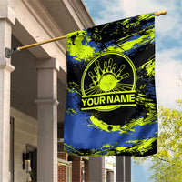 Abstract Blue and Yellow Bowling Ball Strike Design Garden Flag with Custom Name Print - Wonder Print Shop