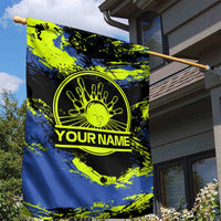Abstract Blue and Yellow Bowling Ball Strike Design Garden Flag with Custom Name Print - Wonder Print Shop