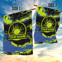 Abstract Blue and Yellow Bowling Ball Strike Design Garden Flag with Custom Name Print - Wonder Print Shop