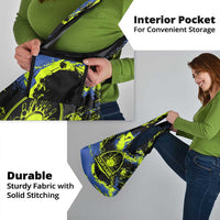 Abstract Blue and Yellow Bowling Ball Strike Design Grocery Bag with Custom Name Print - Wonder Print Shop