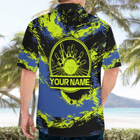 Abstract Blue and Yellow Bowling Ball Strike Design Hawaiian Shirt with Custom Name Print - Wonder Print Shop