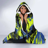 Abstract Blue and Yellow Bowling Ball Strike Design Hooded Blanket with Custom Name Print - Wonder Print Shop