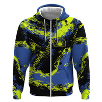 Abstract Blue and Yellow Bowling Ball Strike Design Hoodie with Custom Name Print - Wonder Print Shop