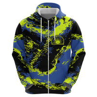 Abstract Blue and Yellow Bowling Ball Strike Design Hoodie with Custom Name Print - Wonder Print Shop