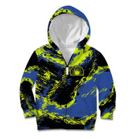 Abstract Blue and Yellow Bowling Ball Strike Design Kid Hoodie with Custom Name Print - Wonder Print Shop