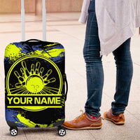 Abstract Blue and Yellow Bowling Ball Strike Design Luggage Cover with Custom Name Print - Wonder Print Shop