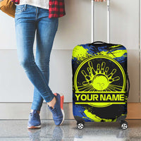 Abstract Blue and Yellow Bowling Ball Strike Design Luggage Cover with Custom Name Print - Wonder Print Shop