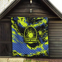 Abstract Blue and Yellow Bowling Ball Strike Design Quilt with Custom Name Print - Wonder Print Shop
