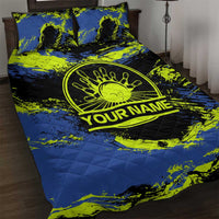 Abstract Blue and Yellow Bowling Ball Strike Design Quilt Bed Set with Custom Name Print - Wonder Print Shop