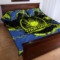Abstract Blue and Yellow Bowling Ball Strike Design Quilt Bed Set with Custom Name Print - Wonder Print Shop