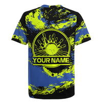 Abstract Blue and Yellow Bowling Ball Strike Design Rugby Jersey with Custom Name Print - Wonder Print Shop