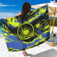 Abstract Blue and Yellow Bowling Ball Strike Design Sarong with Custom Name Print - Wonder Print Shop