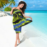 Abstract Blue and Yellow Bowling Ball Strike Design Sarong with Custom Name Print - Wonder Print Shop