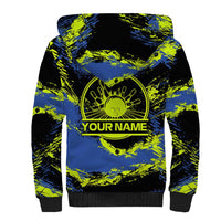 Abstract Blue and Yellow Bowling Ball Strike Design Sherpa Hoodie with Custom Name Print - Wonder Print Shop