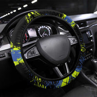 Abstract Blue and Yellow Bowling Ball Strike Design Steering Wheel Cover with Name Print - Wonder Print Shop