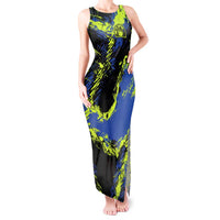 Abstract Blue and Yellow Bowling Ball Strike Design Tank Maxi Dress with Custom Name Print - Wonder Print Shop