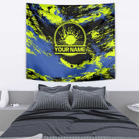 Abstract Blue and Yellow Bowling Ball Strike Design Tapestry with Custom Name Print - Wonder Print Shop