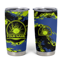 Abstract Blue and Yellow Bowling Ball Strike Design Tumbler Cup with Custom Name Print - Wonder Print Shop