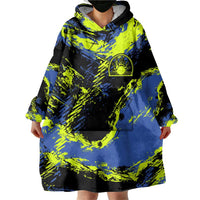 Abstract Blue and Yellow Bowling Ball Strike Design Wearable Blanket Hoodie with Custom Name Print - Wonder Print Shop