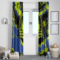 Abstract Blue and Yellow Bowling Ball Strike Design Window Curtain with Custom Name Print - Wonder Print Shop