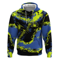 Abstract Blue and Yellow Bowling Ball Strike Design Zip Hoodie with Custom Name Print - Wonder Print Shop