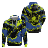 Abstract Blue and Yellow Bowling Ball Strike Design Zip Hoodie with Custom Name Print - Wonder Print Shop