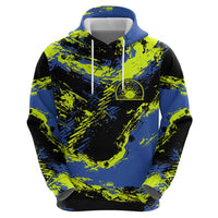 Abstract Blue and Yellow Bowling Ball Strike Design Zip Hoodie with Custom Name Print - Wonder Print Shop