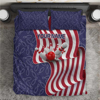 American Flag Bowling Pin Strike Graphic Bedding Set with Custom Name and Pattern Background - Wonder Print Shop