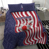 American Flag Bowling Pin Strike Graphic Bedding Set with Custom Name and Pattern Background - Wonder Print Shop