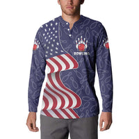 American Flag Bowling Pin Strike Graphic Button Sweatshirt with Custom Name and Pattern Background - Wonder Print Shop