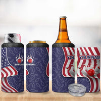 American Flag Bowling Pin Strike Graphic 4 in 1 Can Cooler Tumbler with Custom Name and Pattern Background - Wonder Print Shop