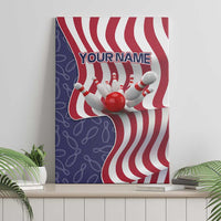 American Flag Bowling Pin Strike Graphic Canvas Wall Art with Custom Name and Pattern Background - Wonder Print Shop