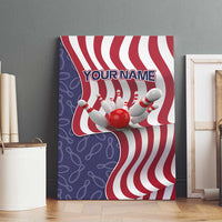 American Flag Bowling Pin Strike Graphic Canvas Wall Art with Custom Name and Pattern Background - Wonder Print Shop