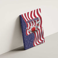 American Flag Bowling Pin Strike Graphic Canvas Wall Art with Custom Name and Pattern Background - Wonder Print Shop