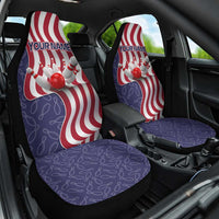 American Flag Bowling Pin Strike Graphic Car Seat Cover with Custom Name and Pattern Background - Wonder Print Shop