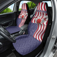 American Flag Bowling Pin Strike Graphic Car Seat Cover with Custom Name and Pattern Background - Wonder Print Shop