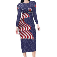 American Flag Bowling Pin Strike Graphic Family Matching Long Sleeve Bodycon Dress and Hawaiian Shirt with Custom Name and Pattern Background - Wonder Print Shop