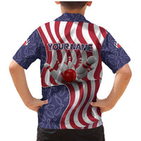 American Flag Bowling Pin Strike Graphic Family Matching Mermaid Dress and Hawaiian Shirt with Custom Name and Pattern Background - Wonder Print Shop